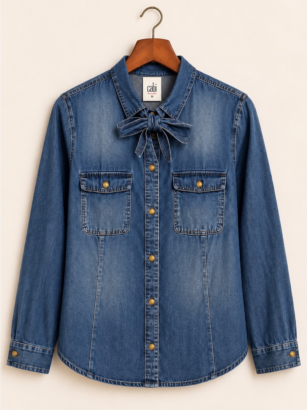 Cabi Waterfront Denim Shirt #3290 | Tie Neck | NWT - Picture 1 of 3